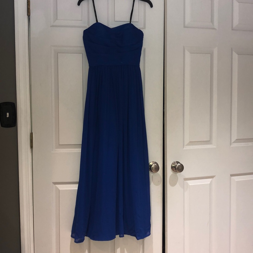 Blue long prom strapless dress